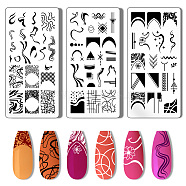 Stainless Steel DIY Nail Art Templates, Template Tool, Rectangle, Mixed Shapes, 12x6cm, 3pcs/set(MRMJ-WH0092-006)