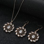 Flower Brass Micro Pave Clear Cubic Zirconia Pendant Necklaces & Dangle Earrings Sets, Golden, 400mm & 26mm(WG2DD79-03)