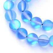 Synthetic Moonstone Beads Strands, Holographic Beads, Dyed, Frosted, Round, Royal Blue, 8mm, Hole: 1mm, about 45~47pcs/strand, 14~15 inch(G-R375-8mm-A11)