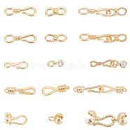 PandaHall Elite 10 Sets 5 Style Brass Hook and S-Hook Clasps, Real 18K Gold Plated, 2sets/style(KK-PH0003-69)
