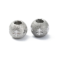 316 Stainless Steel Beads, Textured, Round with Flower, Stainless Steel Color, 6x5mm, Hole: 2mm(STAS-H191-07P)