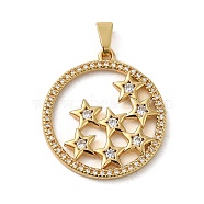 Rack Plating Brass Micro Pave Cubic Zirconia Pendants, Cadmium Free & Lead Free, Long-Lasting Plated, Flat Round, Real 18K Gold Plated, 27.5x25x2.5mm, Hole: 6x2.5mm(KK-P241-27G)