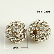 Resin Rhinestone Beads, Grade A, Round, Crystal, 8mm, Hole: 2mm(RB-A025-8mm-A37)