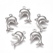 304 Stainless Steel Pendants, Dolphin, Stainless Steel Color, 16x10.5x3.5mm, Hole: 1mm(STAS-I138-13P)