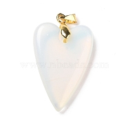 Opalite Pendants, with Rack Plating Golden Plated Brass Findings, Long-Lasting Plated, Heart, 32~34x20x8mm, Hole: 4x4mm(G-E570-01G-11)