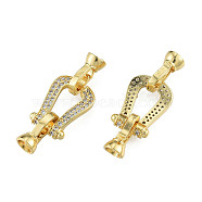 Brass Pave Clear Cubic Zirconia Fold Over Clasps, Nickel Free, U-Shaped, Real 14K Gold Plated, 37mm, Clasp: 13.5x7.5x6.5mm, Inner Diameter: 4mm, Hole: 1.2mm, U-Shaped: 19x14x4mm(KK-N259-18)
