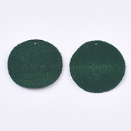 Flocky Alloy Pendants, Flat Round, Dark Green, 30x2.5mm, Hole: 1.8mm(PALLOY-S134-002E)