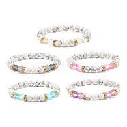 Synthetic Moonstone & Howlite Round Beaded Stretch Bracelet, Gemstone Jewelry for Women, Mixed Color, Inner Diameter: 2-1/4 inch(5.6cm)(BJEW-JB07878)