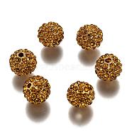 Alloy Rhinestone Beads, Grade A, Round, Golden Metal Color, Topaz, 10mm(RB-A034-10mm-A17G)