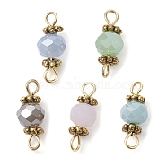 Faceted Glass Connector Charms, Rondelle Links with Alloy Daisy Spacer Beads, Mixed Shapes, Antique Golden, 15x6mm, Hole: 1.8mm(PALLOY-JF02424-01)