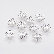 6-Petal Brass Bead Caps, Long-Lasting Plated, Flower, Real Platinum Plated, 10x2mm, Hole: 1mm(KK-F739-15P)