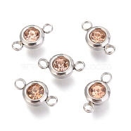 304 Stainless Steel Rhinestone Links Connectors, Flat Round, Stainless Steel Color, Light Peach, 12x6.5x4mm, Hole: 2mm(X-STAS-P237-17P-07)