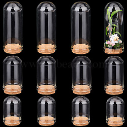 Elite Glass Dome Cloche Cover, Bell Jar, with Cork Base, For Doll House Container, Dried Flower Display Decoration, Clear, 36.5~71.5x22~28mm, 3pcs/set, 4 sets/box(AJEW-PH0004-18)
