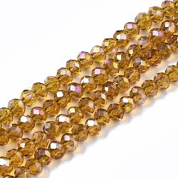 Electroplate Glass Beads Strands, AB Color Plated, Faceted Rondelle, Dark Goldenrod, 3x2mm, Hole: 0.5mm, about 165~170pcs/strand, 16.7 inch(EGLA-R048-2mm-24)