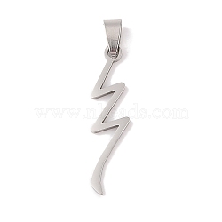 Non-Tarnish 201 Stainless Steel Pendants, Lightning Bolt Charm, Stainless Steel Color, 39x10x1.5mm, Hole: 4x7mm(STAS-A094-23P)