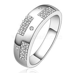 Simple Design Exquisite Brass Cubic Zirconia Finger Rings For Women, Silver, US Size 8(18.1mm)(RJEW-BB09070-8)