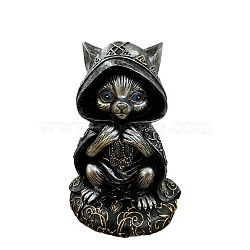 Halloween Resin Cat Mage Figurines, for Home Desktop Decoration, Black, 80x95x150mm(PW-WG10268-04)
