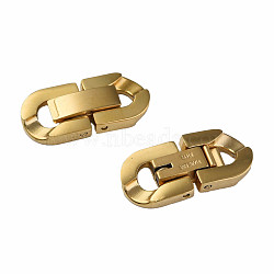 304 Stainless Steel Fold Over Clasps, Oval, Golden, 19x9x3mm, Hole: 2x3.5mm(STAS-N087-48B-02G)
