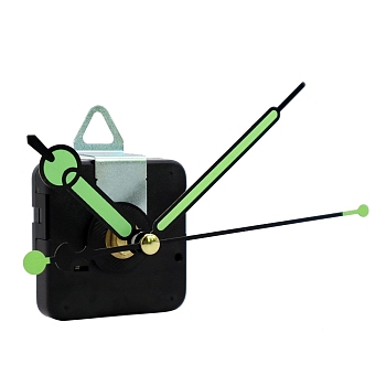 Plastic Long Shaft Clock Movement Mechanism, with Aluminum Pointer, Green, 56x56x35mm, pointer: 60~150x7~15x1.5~7mm, hole: 3.3~5.5mm