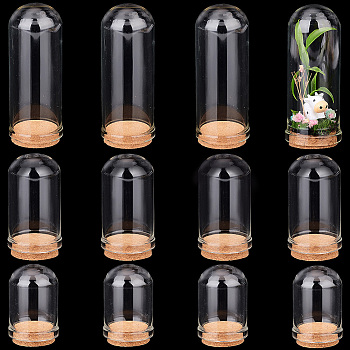 Elite Glass Dome Cloche Cover, Bell Jar, with Cork Base, For Doll House Container, Dried Flower Display Decoration, Clear, 36.5~71.5x22~28mm, 3pcs/set, 4 sets/box