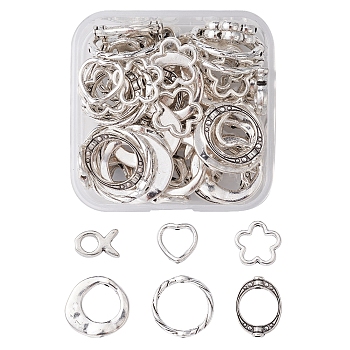 60Pcs 6 Style Alloy Bead Frame, Heart/Flower/Fish/Donut/Square/Circle, Antique Silver, 13.5~20.5x9~20.5x2~3.5mm, Hole: 1~12mm, 10pcs/style