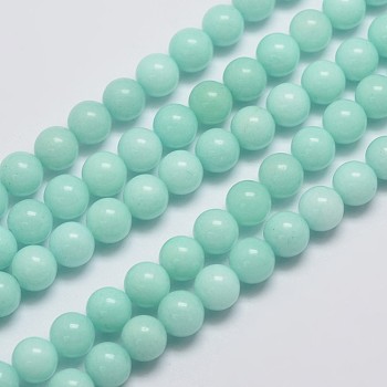 Natural Malaysia Jade Beads Strands, Imitation Amazonite, Round, Dyed, Pale Turquoise, 8mm, Hole: 1mm, about 48pcs/strand, 15 inch