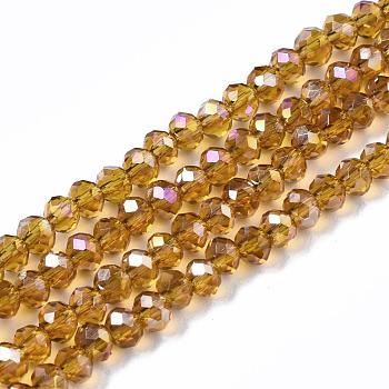 Electroplate Glass Beads Strands, AB Color Plated, Faceted Rondelle, Dark Goldenrod, 3x2mm, Hole: 0.5mm, about 165~170pcs/strand, 16.7 inch