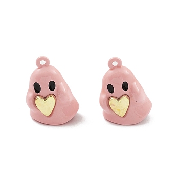Spray Painted Alloy Pendants, Long-Lasting Plated, Lead Free & Cadmium Free, Ghost with Heart, Pink, 21x15x10.5mm, Hole: 1.5mm
