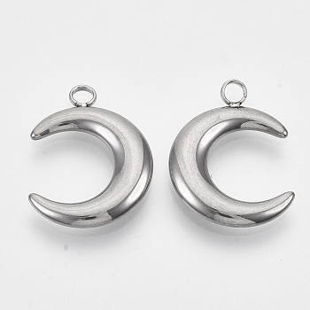 201 Stainless Steel Pendants, Crescent, Stainless Steel Color, 23.5x18x3mm, Hole: 2.5mm