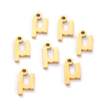 304 Stainless Steel Pendants, Matte Style, Greek Alphabet, Golden Color, Letter.M, Letter.M: 11x6x1.5mm, Hole: 1.5mm