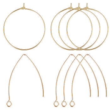 20Pcs Brass Earring Hooks & 20Pcs Hoop Earring Findings, with Horizontal Loops, Real 18K Gold Plated, 34~39.5x22~30x0.8mm, Pim: 0.8mm, 20Pcs/style