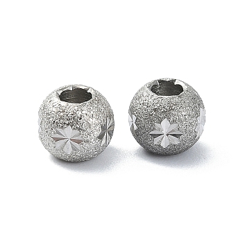 316 Stainless Steel Beads, Textured, Round with Flower, Stainless Steel Color, 6x5mm, Hole: 2mm