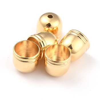 Brass Core End Caps, Long-Lasting Plated, Column, Real 24K Gold Plated, 9x9mm, Hole: 1.6mm, Inner Diameter: 8mm