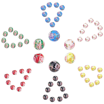 SUNNYCLUE 60 Pcs 6 Colors Handmade Gold Sand Lampwork Beads, Inner Flower, Round, Mixed Color, 8x7~8mm, Hole: 1.4mm, 10pcs/color