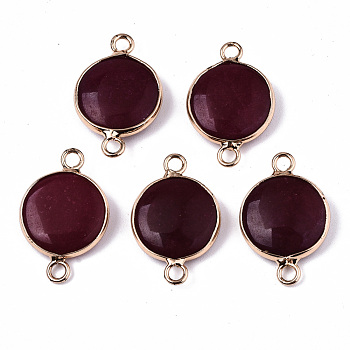 Natural Agate Links Connectors, with Light Gold Plated Brass Findings, Flat Round, Dyed & Heated, Dark Red, 23~25.5x15~17.5x4~7mm, Hole: 2mm