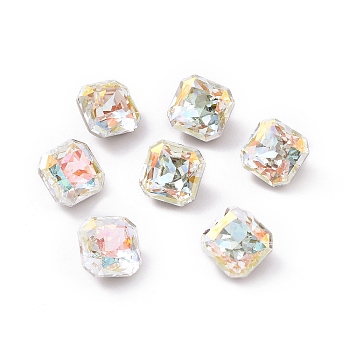 K5 Glass Rhinestone Cabochons, Pointed Back & Back Plated, Faceted, Square, Light Crystal AB, 8x8x6mm