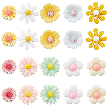 SUNNYCLUE 80Pcs 10 Styles Opaque Resin Cabochons, Flower, Mixed Color, 15~23x15~23x5~8mm, 8pcs/style