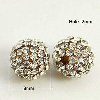 Resin Rhinestone Beads, Grade A, Round, Crystal, 8mm, Hole: 2mm