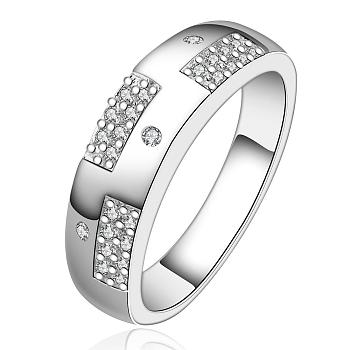 Simple Design Exquisite Brass Cubic Zirconia Finger Rings For Women, Silver, US Size 8(18.1mm)
