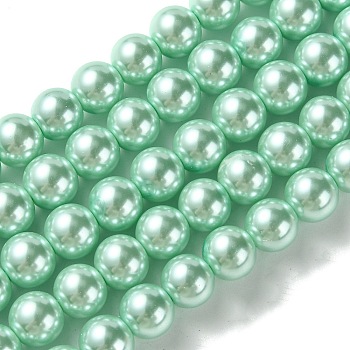 Eco-Friendly  Dyed Glass Pearl Round Bead Strands, Cotton Cord Threaded, Light Cyan, 8mm, Hole: 0.7~1.1mm, about 52pcs/strand, 15 inch