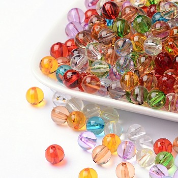 Transparent Acrylic Beads, Round, Mixed Color, about 8mm in diameter, 2mm thick, hole: 1.5mm, about 2000pcs/500g