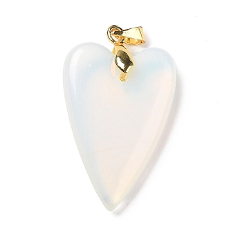Opalite Pendants, with Rack Plating Golden Plated Brass Findings, Long-Lasting Plated, Heart, 32~34x20x8mm, Hole: 4x4mm