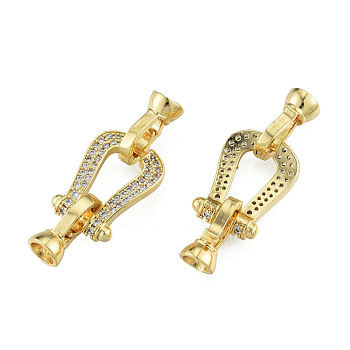 Brass Pave Clear Cubic Zirconia Fold Over Clasps, Nickel Free, U-Shaped, Real 14K Gold Plated, 37mm, Clasp: 13.5x7.5x6.5mm, Inner Diameter: 4mm, Hole: 1.2mm, U-Shaped: 19x14x4mm