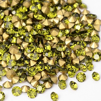 Back Plated Grade A Diamond Glass Pointed Rhinestone, Olivine, 6~6.2mm, about 288pcs/bag