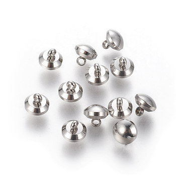 201 Stainless Steel Shank Buttons, Half Round, Stainless Steel Color, 6x5.5mm, Hole: 1.5mm