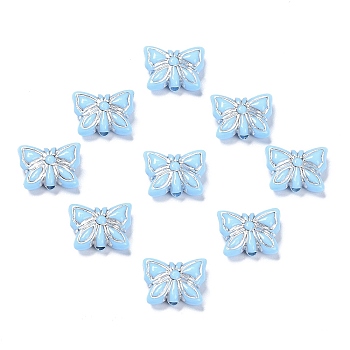 Opaque Acrylic Beads, Metal Enlaced, Butterfly, Light Sky Blue, 11x14.5x5mm, Hole: 1.8mm, about 740pcs/500g