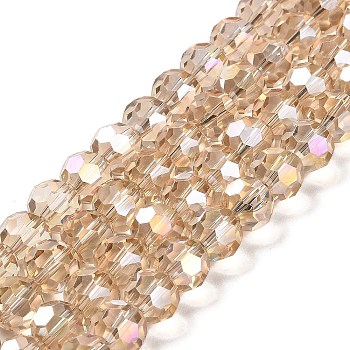 Transparent Glass Beads, Faceted, Round, Wheat, 10x8.5~9mm, Hole: 1.6mm, about 67pcs/strand, 23.62''(60cm)