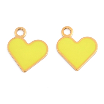 304 Stainless Steel Enamel Charms, Heart Charm, Real 14K Gold Plated, Yellow, 12x11.5x1mm, Hole: 1.8mm