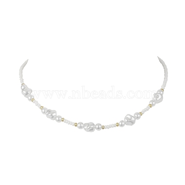 ABS Plastic Imitation Pearl Beaded Stretch Bracelet & Beaded Necklace(SJEW-JS01278)-3