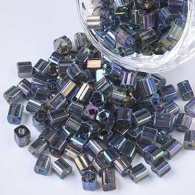 Steel Blue Cube Glass Beads